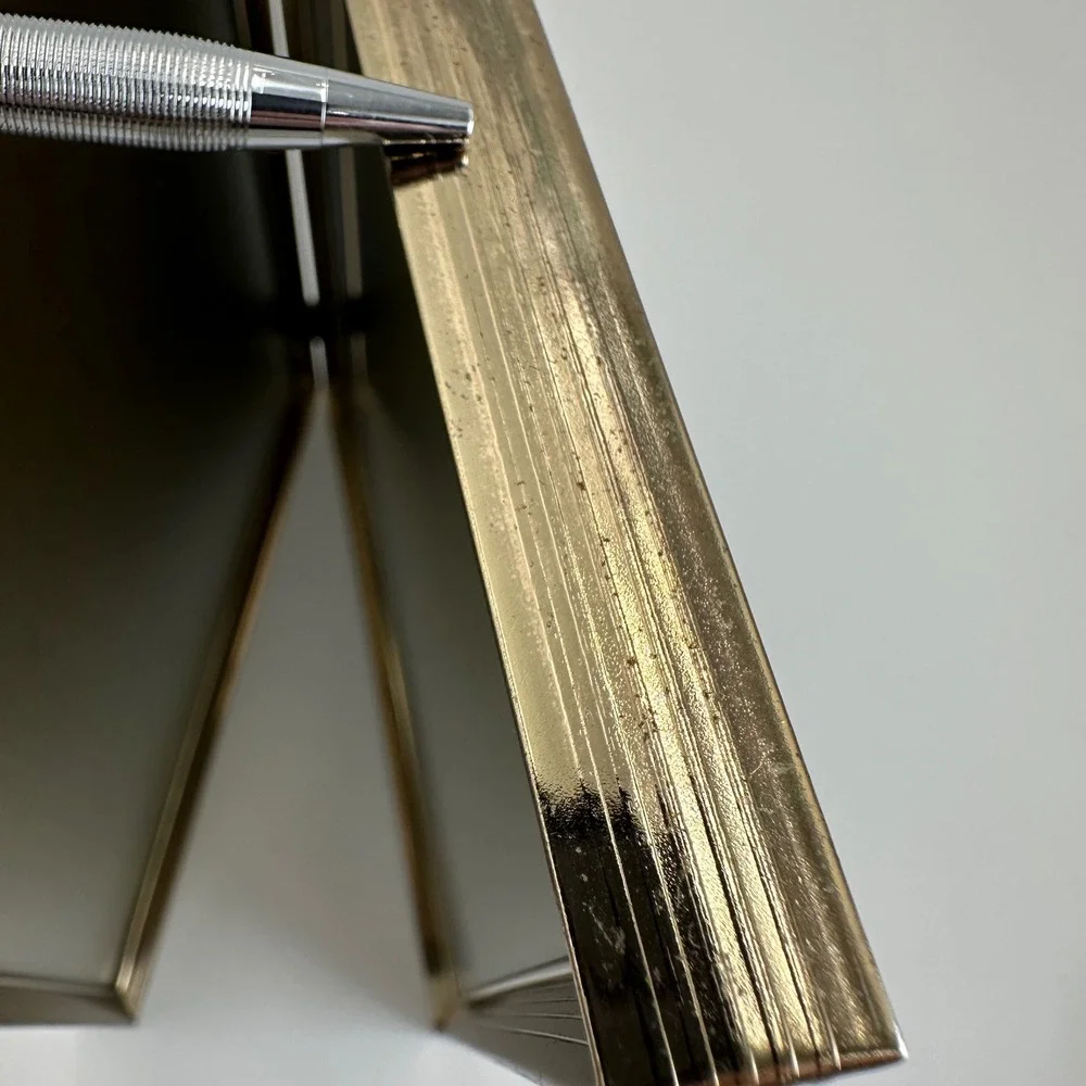 Vintage Hinged Double 8x10 Gold Brass Tone Metal Picture Frame Folding Tabletop